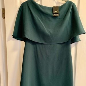 Elegant forest green dress with caping, Size 4